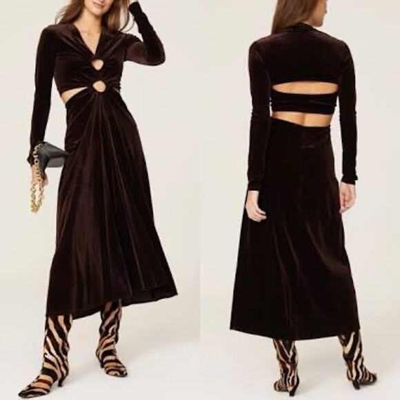 A.L.C Maeve Women's Draped Velvet Dress With Cut Out Details in Brown Size 4 - Picture 4 of 12